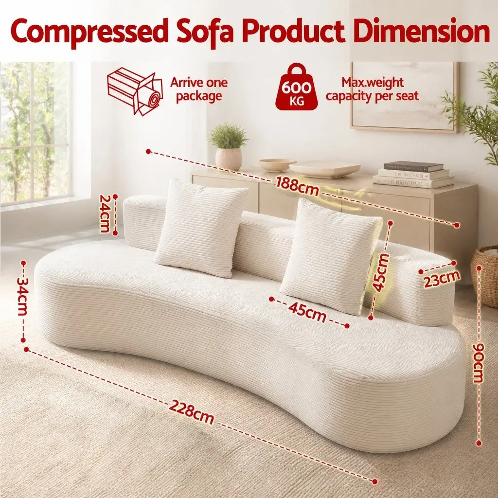 228cm Modular Sofa Bed Sectional Boneless Couch 4 Seater Living Room Furniture