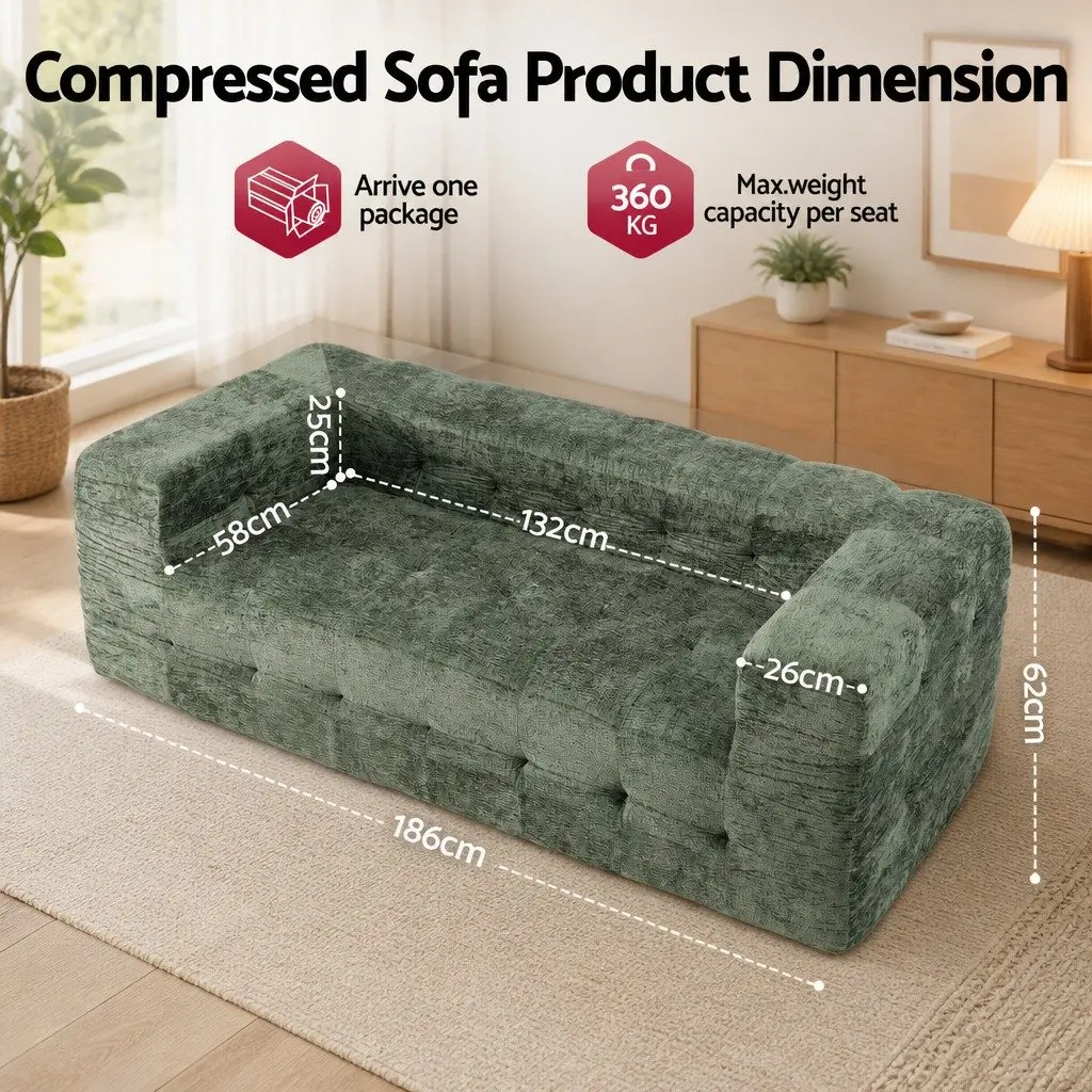 3-Seater Sofa Bed Green Chenille Zero Assembly Modern Living Room Furniture