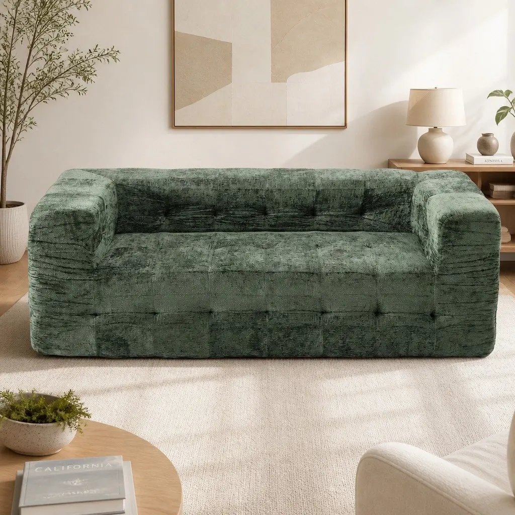 3-Seater Sofa Bed Green Chenille Zero Assembly Modern Living Room Furniture