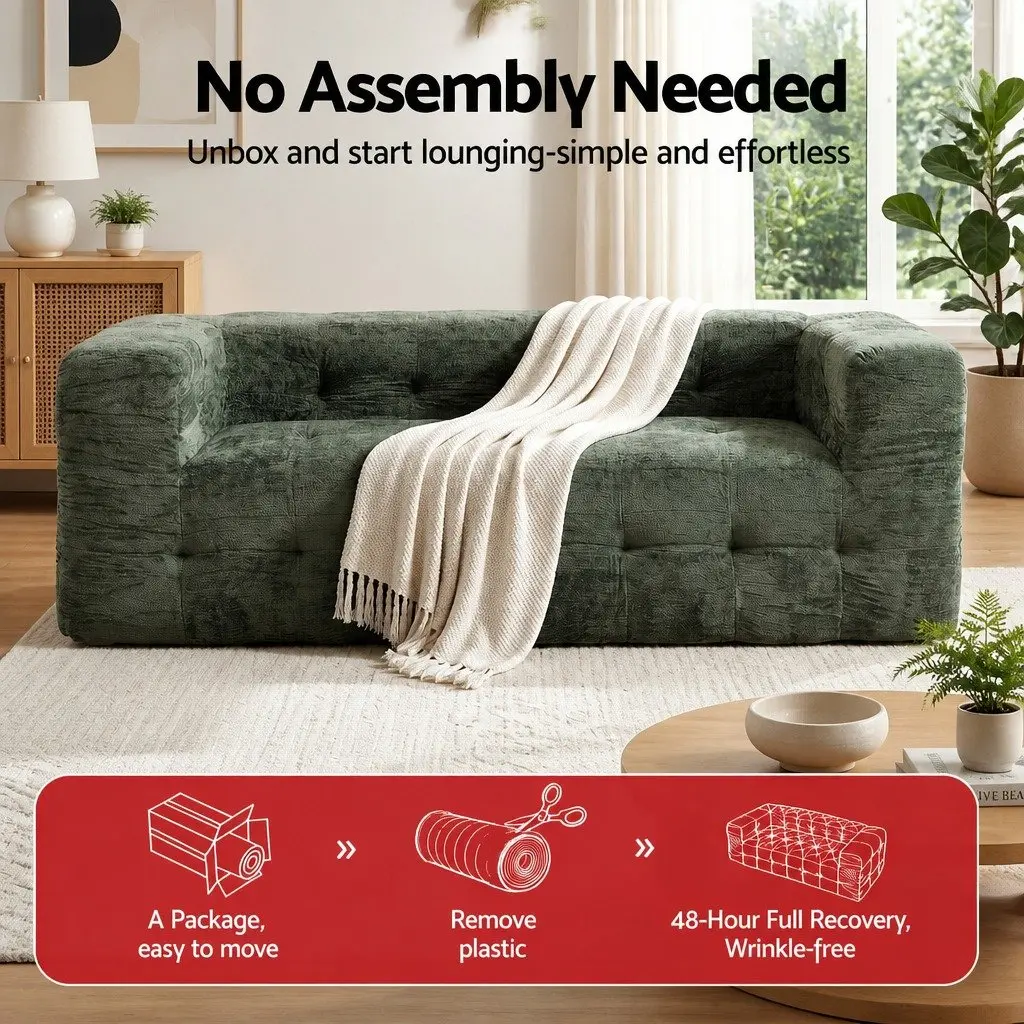 3-Seater Sofa Bed Green Chenille Zero Assembly Modern Living Room Furniture