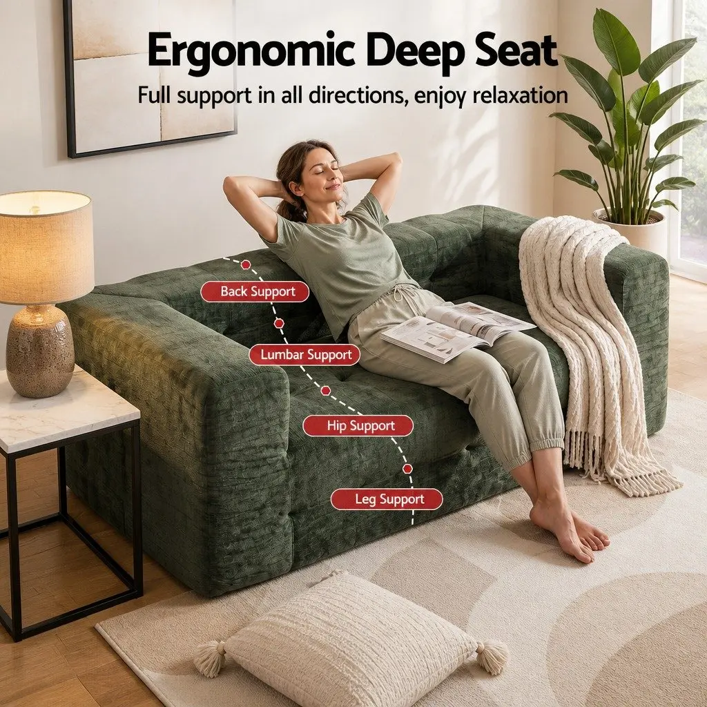 3-Seater Sofa Bed Green Chenille Zero Assembly Modern Living Room Furniture