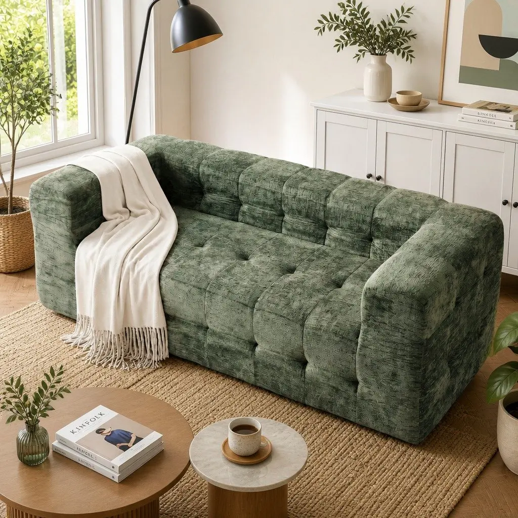3-Seater Sofa Bed Green Chenille Zero Assembly Modern Living Room Furniture