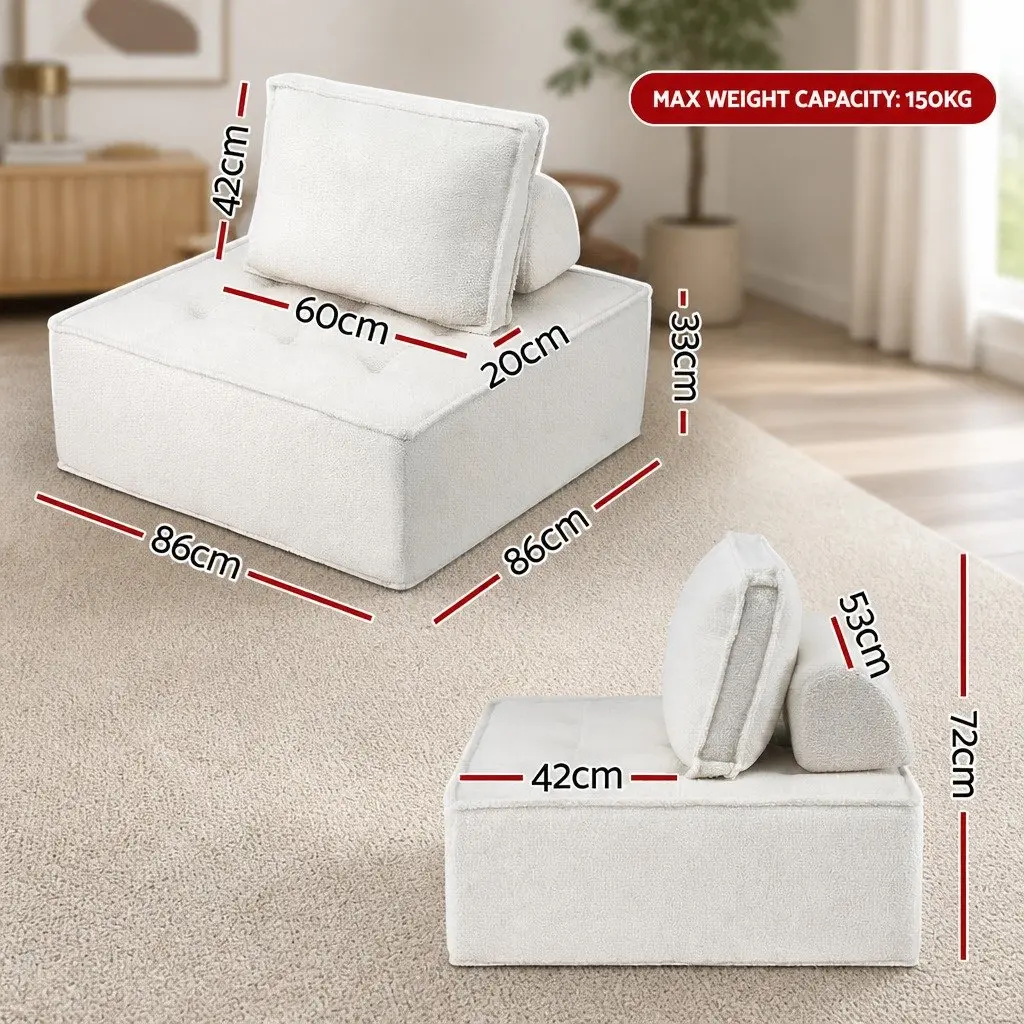 Floor Sofa Lounge Chair White Portable Folding Cushioned with Removable Pillow