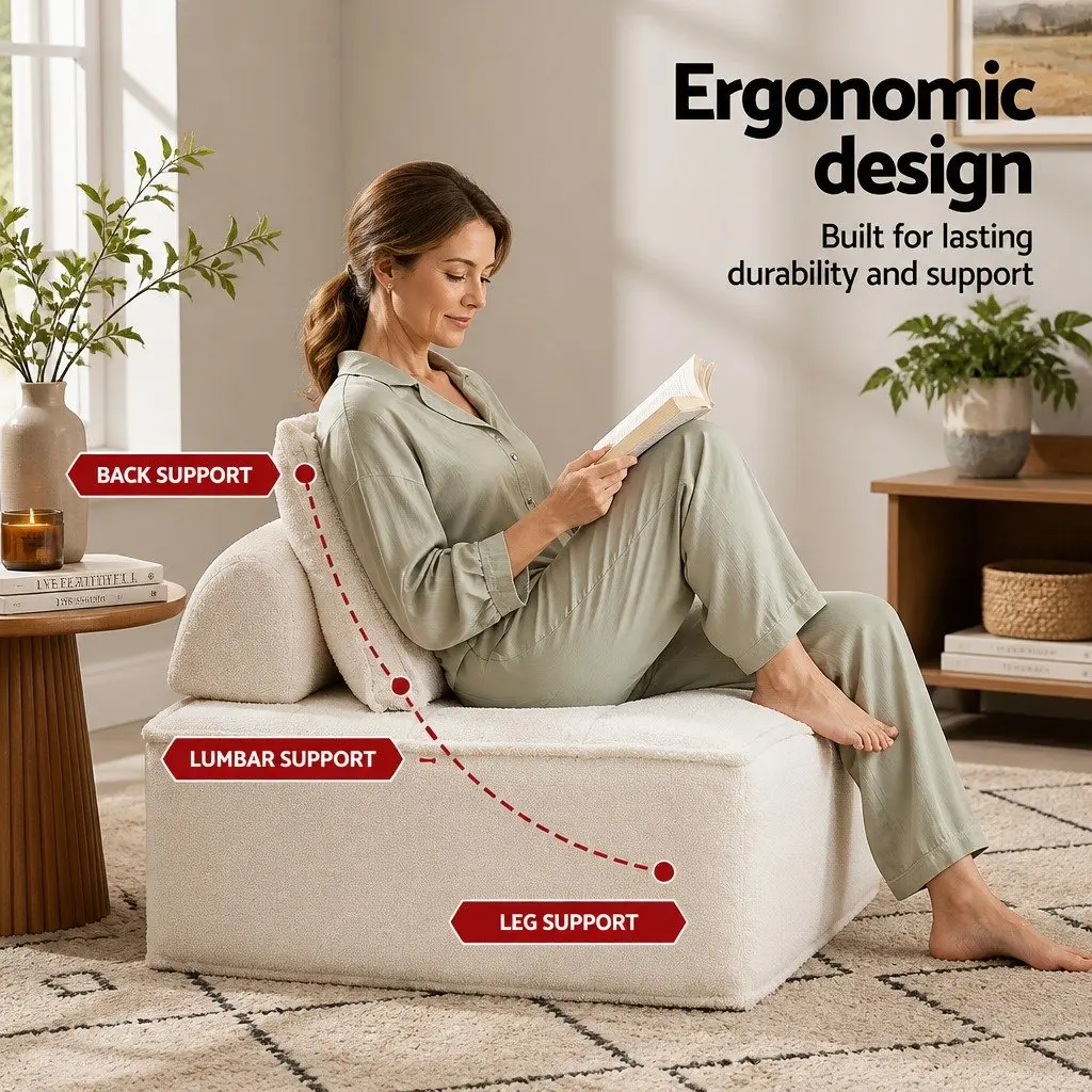 Floor Sofa Lounge Chair White Portable Folding Cushioned with Removable Pillow