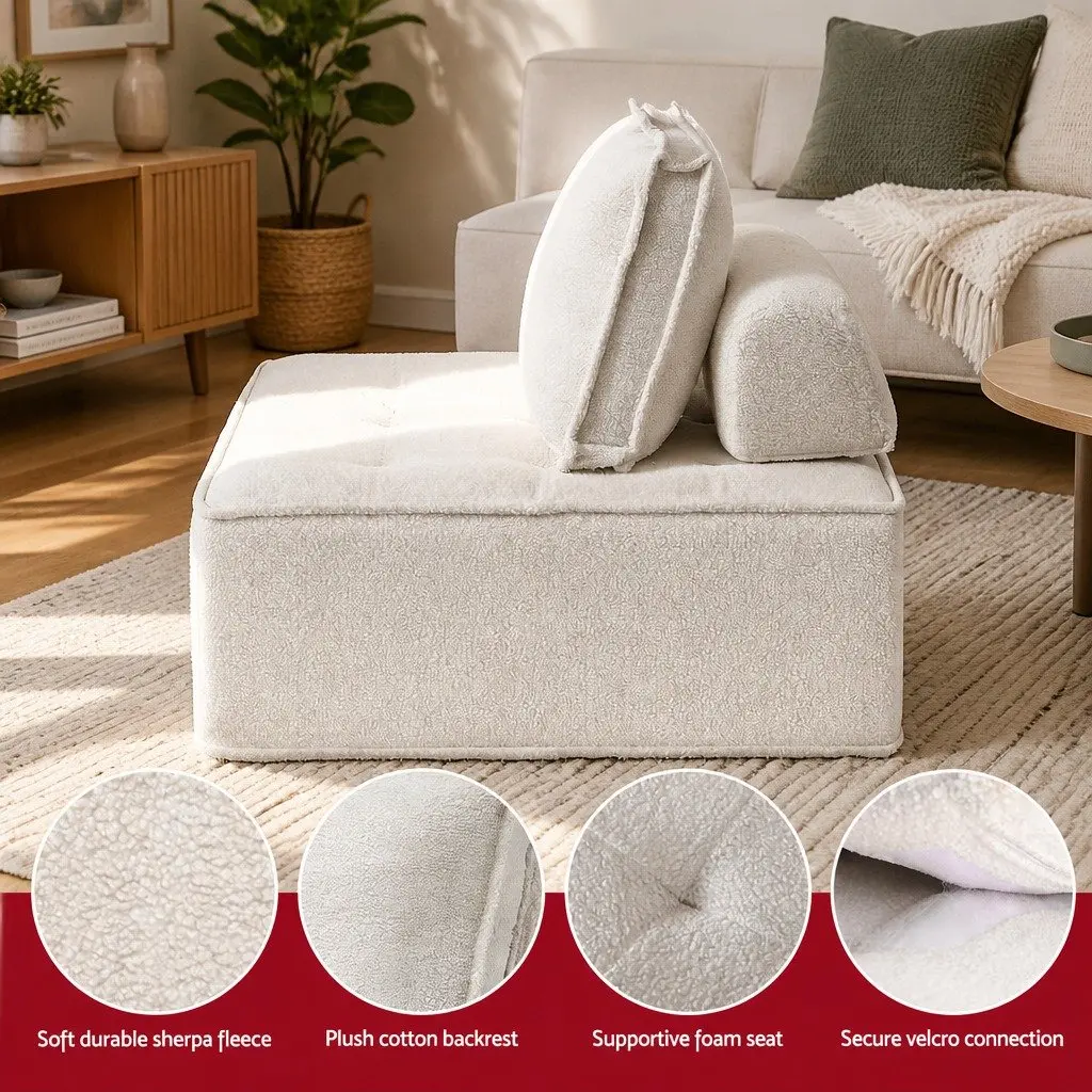 Floor Sofa Lounge Chair White Portable Folding Cushioned with Removable Pillow