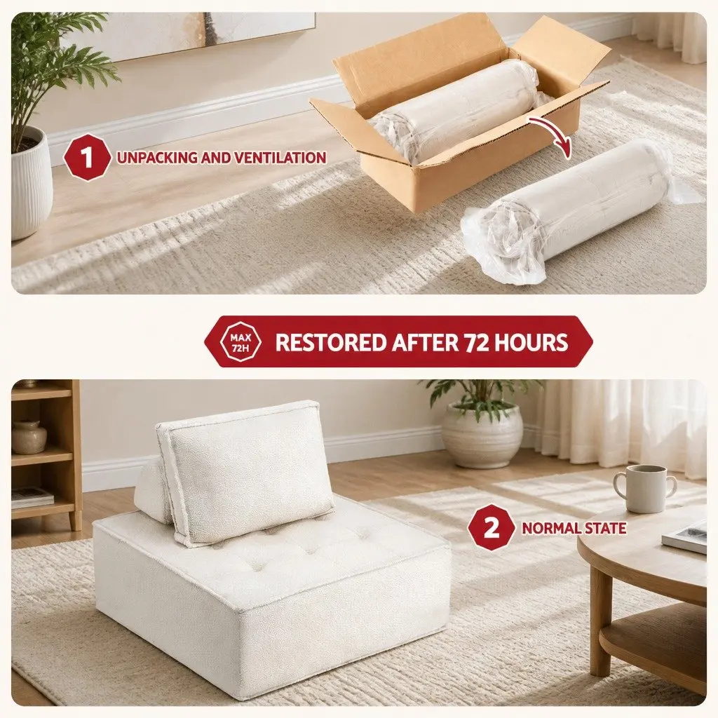 Floor Sofa Lounge Chair White Portable Folding Cushioned with Removable Pillow