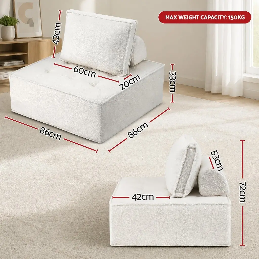 Floor Sofa White Portable Removable Pillow Cushion Seat