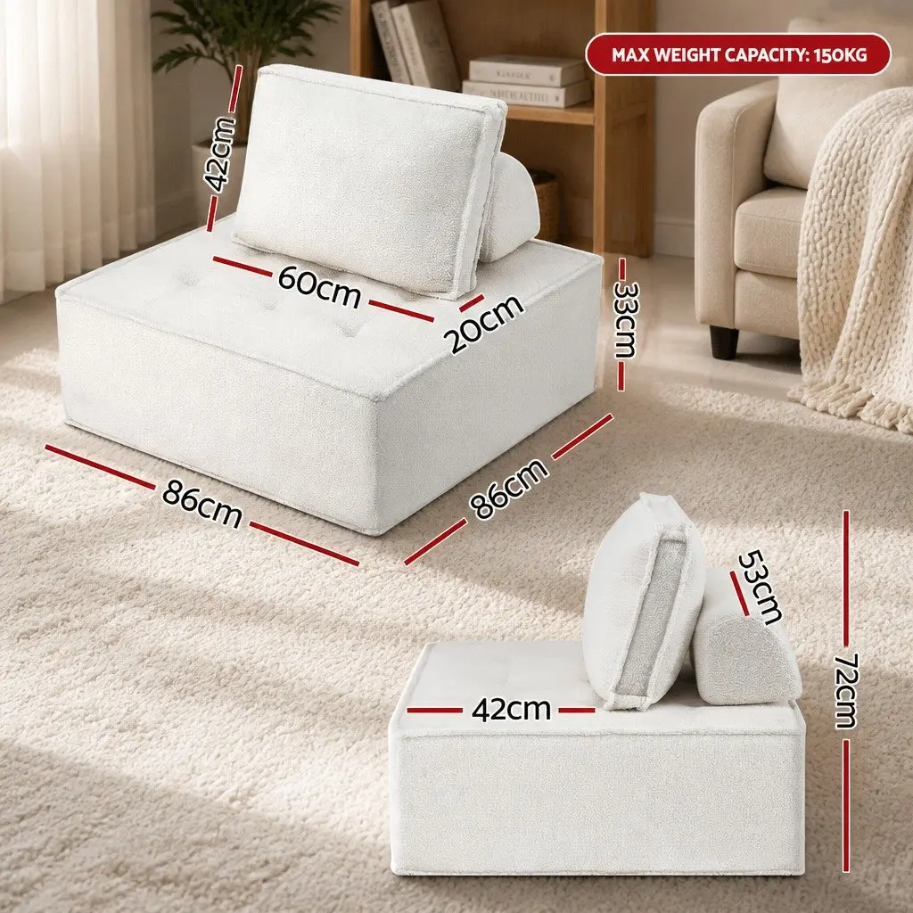 Lounge Chair Floor Sofa White Removable Pillow Plush Cushion 86cm x 86cm x 76cm