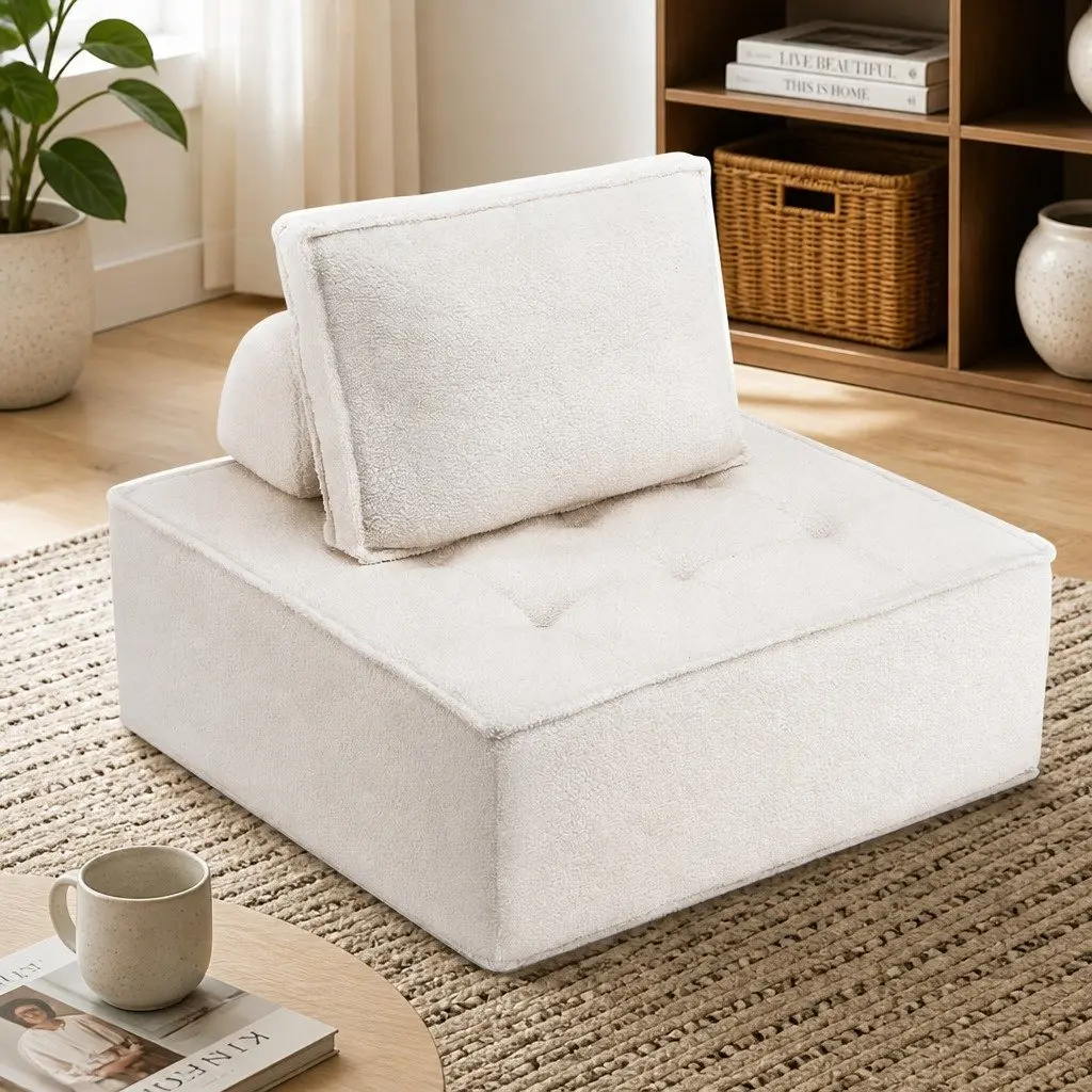 Lounge Chair Floor Sofa White Removable Pillow Plush Cushion 86cm x 86cm x 76cm