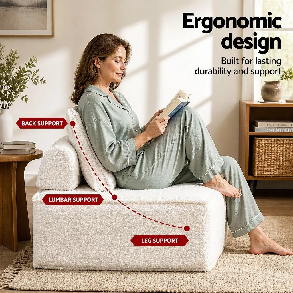 Lounge Chair Floor Sofa White Removable Pillow Plush Cushion 86cm x 86cm x 76cm