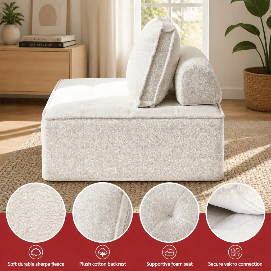 Lounge Chair Floor Sofa White Removable Pillow Plush Cushion 86cm x 86cm x 76cm