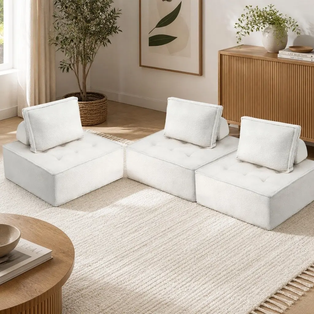 Lounge Chair Floor Sofa White Removable Pillow Plush Cushion 86cm x 86cm x 76cm