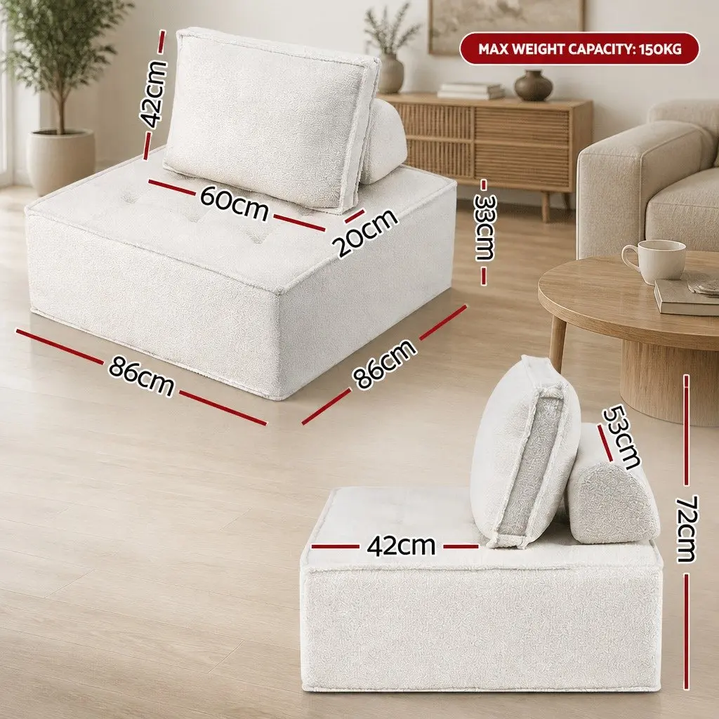 Floor Sofa White 4 Seater Modular Cushion Couch with Removable Pillow