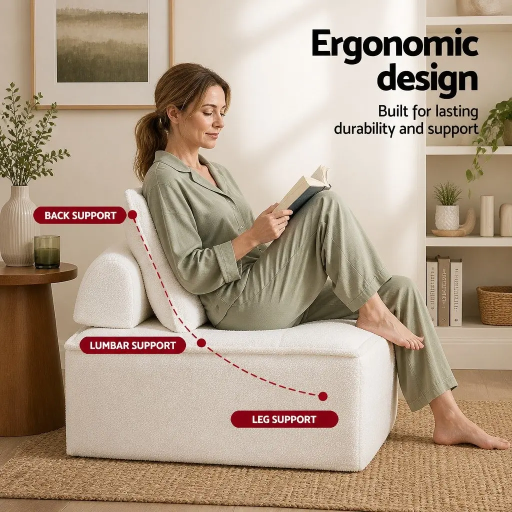 Floor Sofa White 4 Seater Modular Cushion Couch with Removable Pillow