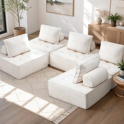 Floor Sofa Lounge Chair 5 Seater White Cushion Couch with Removable Pillow