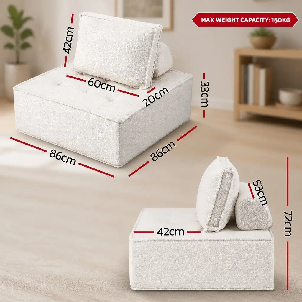 Floor Sofa 5 Seater White Removable Pillow Plush Cotton Couch
