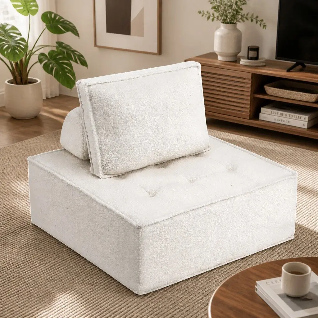 Floor Sofa 5 Seater White Removable Pillow Plush Cotton Couch