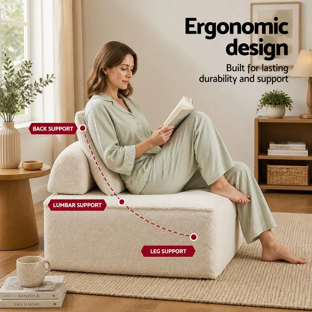 Floor Sofa 5 Seater White Removable Pillow Plush Cotton Couch