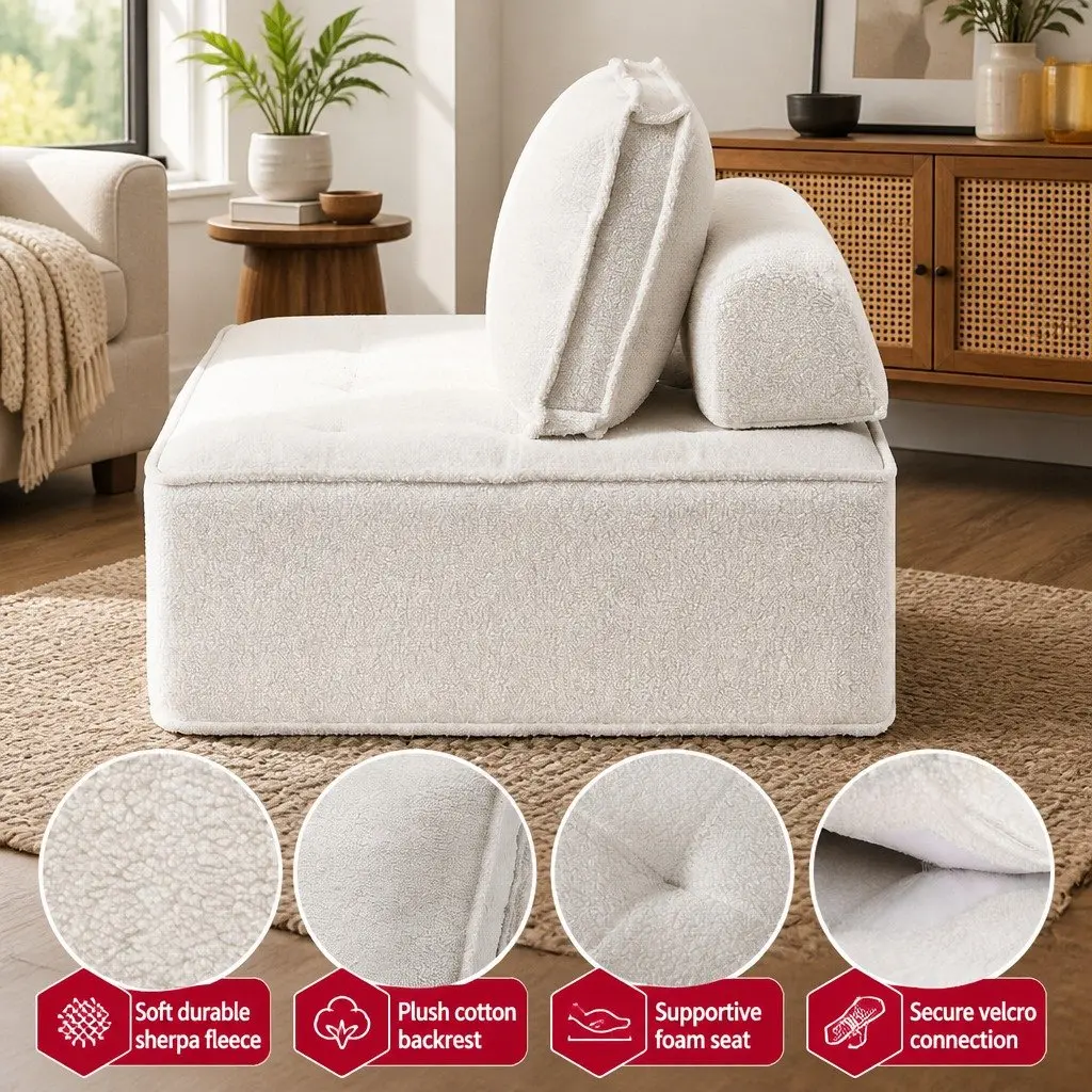 Floor Sofa 5 Seater White Removable Pillow Plush Cotton Couch