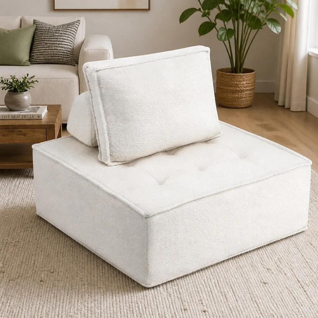 Floor Sofa Lounge Chair White 6 Seater Removable Pillow