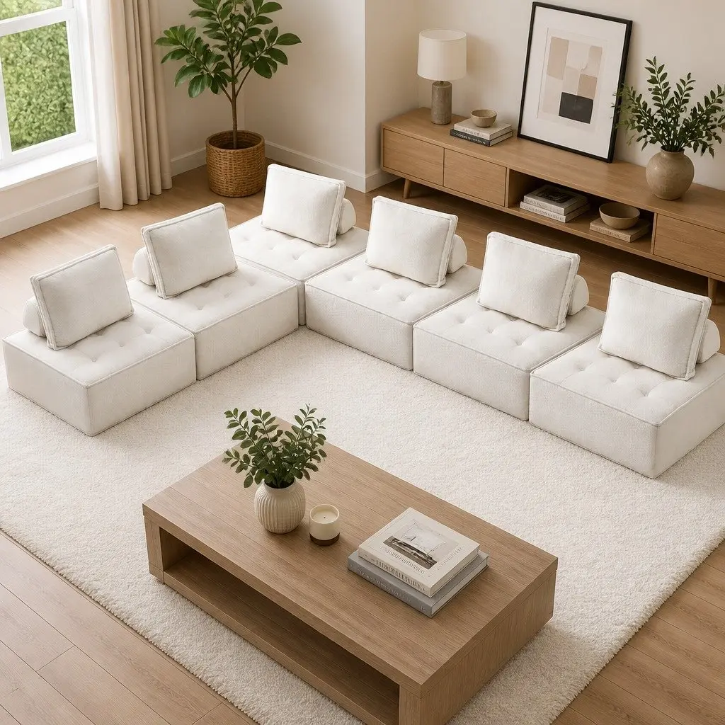 Floor Sofa Lounge Chair White 6 Seater Removable Pillow