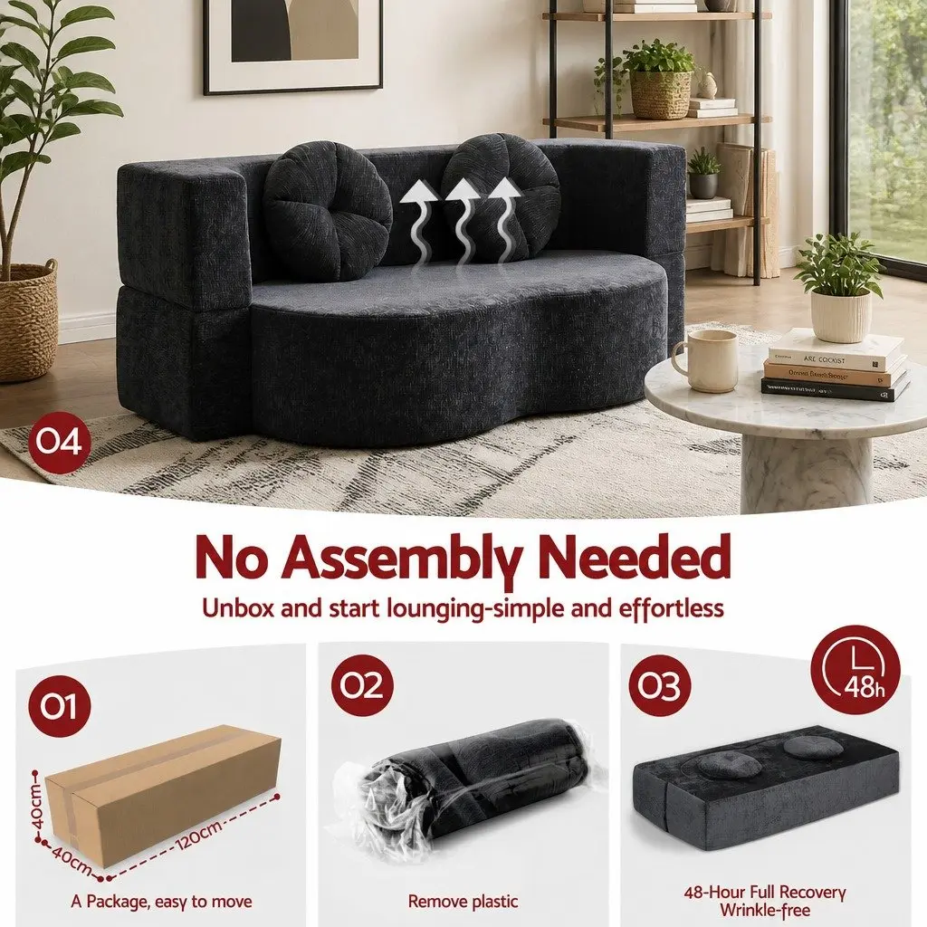 Convertible Sofa Bed Grey 2 in 1 Folding Loveseat Sleeper Couch with Plush Fabric and High Resilience Foam