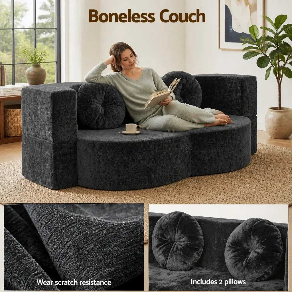 Convertible Sofa Bed Grey 2 in 1 Folding Loveseat Sleeper Couch with Plush Fabric and High Resilience Foam