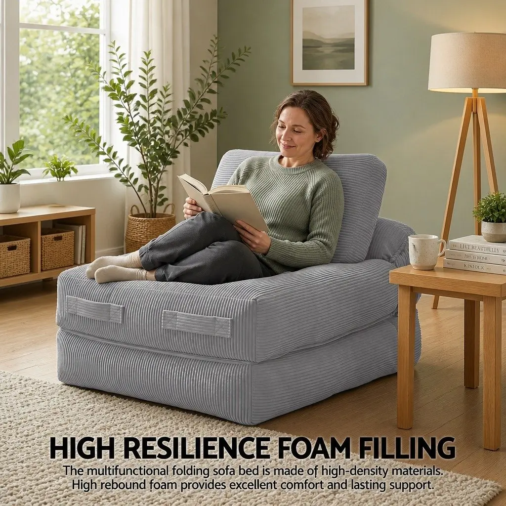 1 Seater Convertible Sofa Bed Pull Out Couch Grey Boneless Design Floor Sleeper