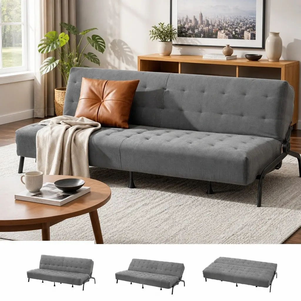 Sofa Bed Dark Grey 1.9m Adjustable Innerspring Lounger for Living Room