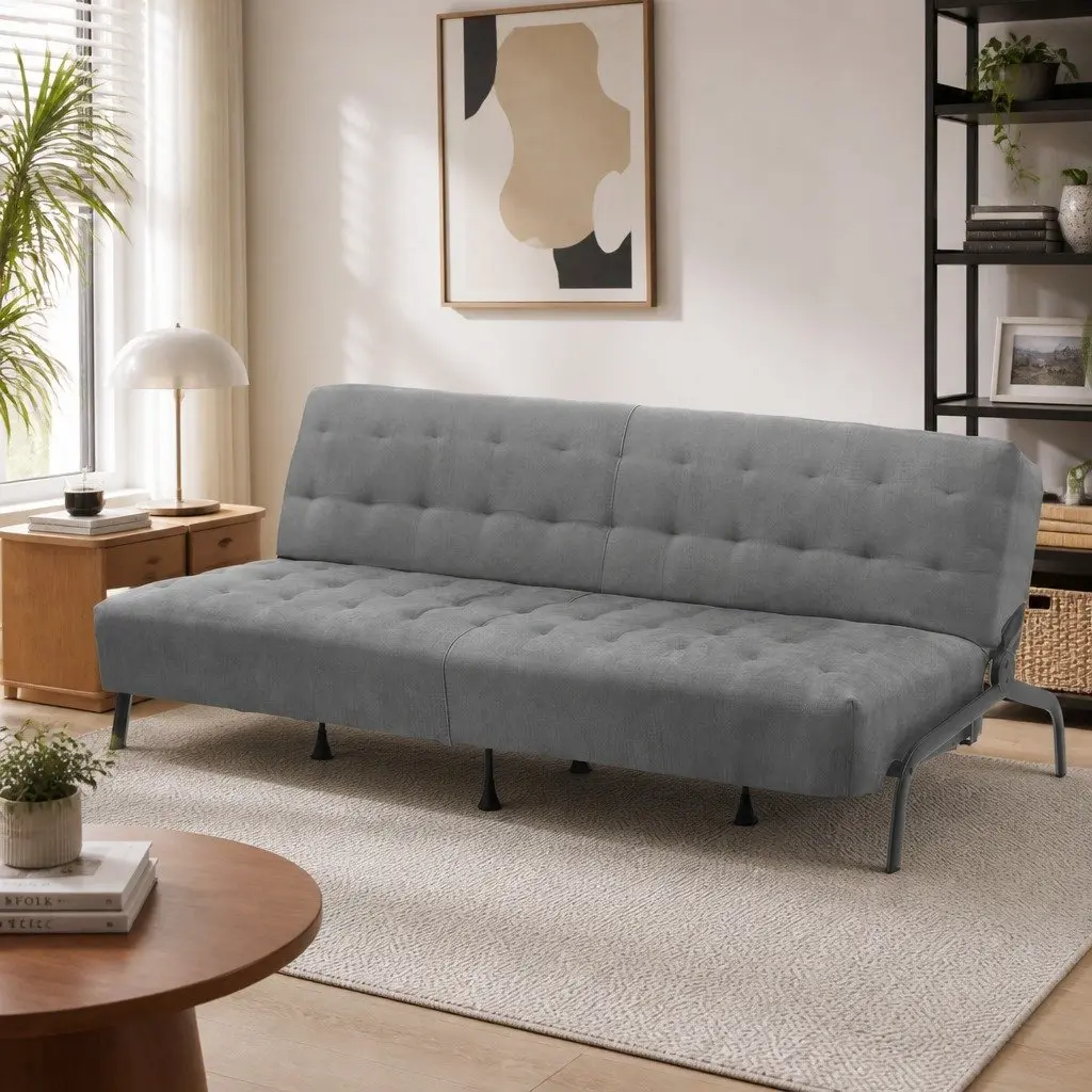 Sofa Bed Dark Grey 1.9m Adjustable Innerspring Lounger for Living Room