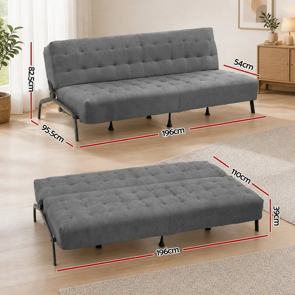 Sofa Bed Dark Grey 1.9m Adjustable Innerspring Lounger for Living Room