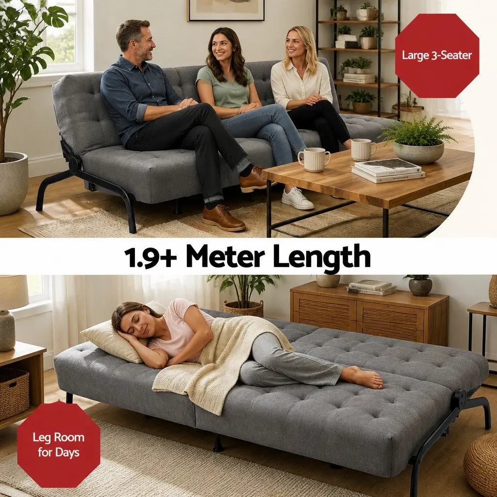 Sofa Bed Dark Grey 1.9m Adjustable Innerspring Lounger for Living Room