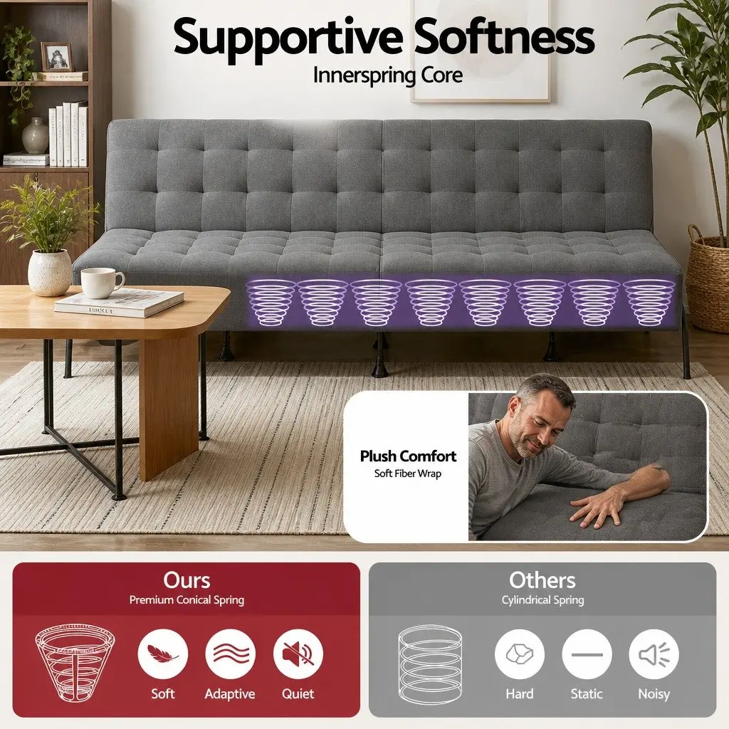 Sofa Bed Dark Grey 1.9m Adjustable Innerspring Lounger for Living Room