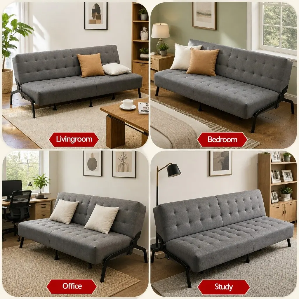 Sofa Bed Dark Grey 1.9m Adjustable Innerspring Lounger for Living Room