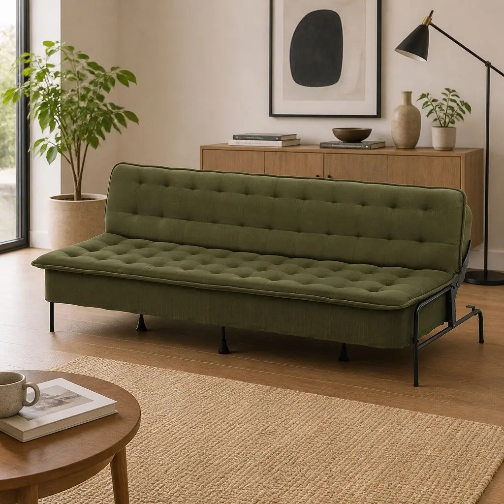 Sofa Bed Green 3-Seater Adjustable Innerspring Couch Living Room Bedroom