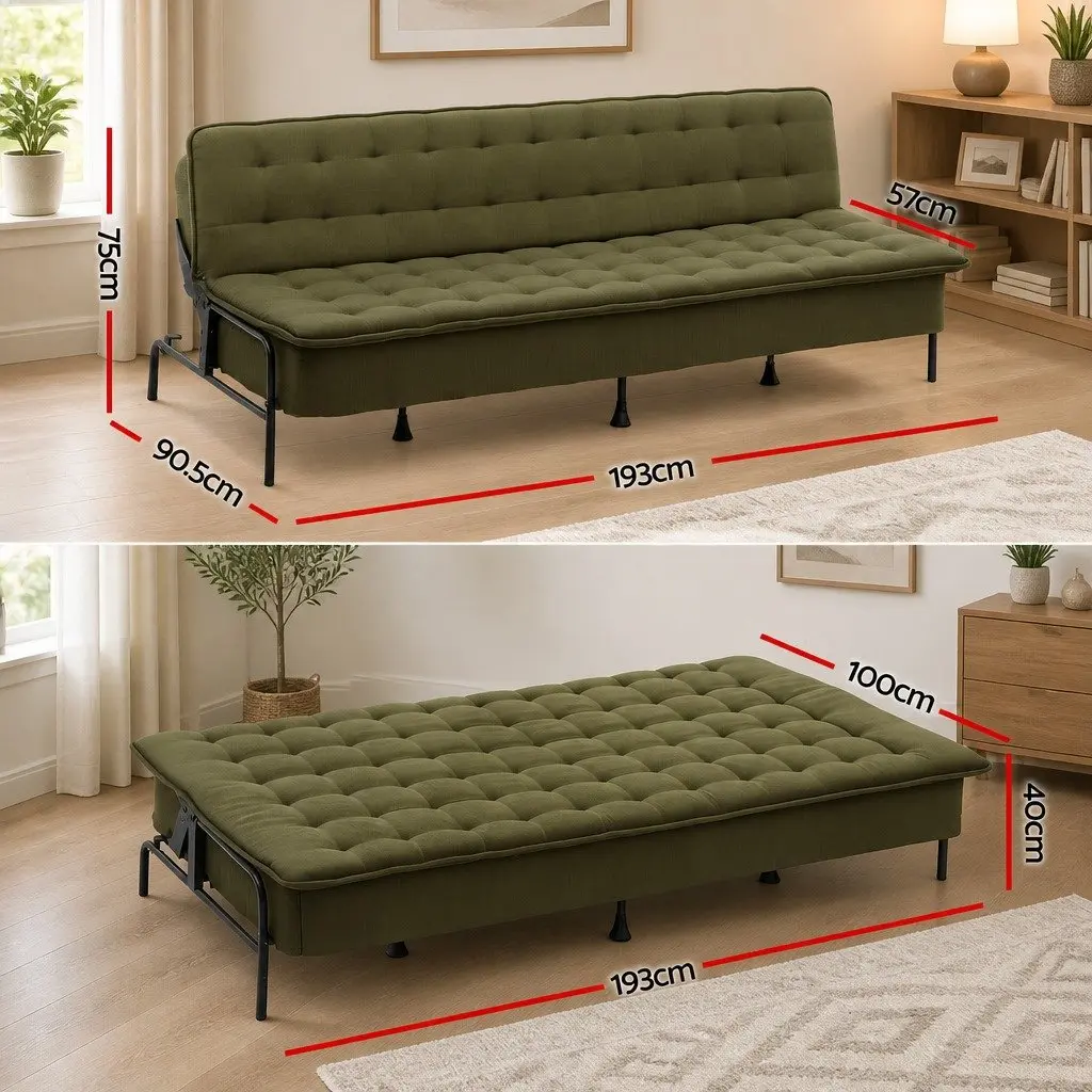 Sofa Bed Green 3-Seater Adjustable Innerspring Couch Living Room Bedroom