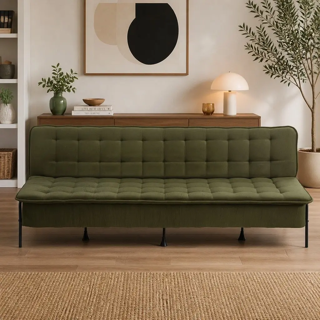 Sofa Bed Green 3-Seater Adjustable Innerspring Couch Living Room Bedroom