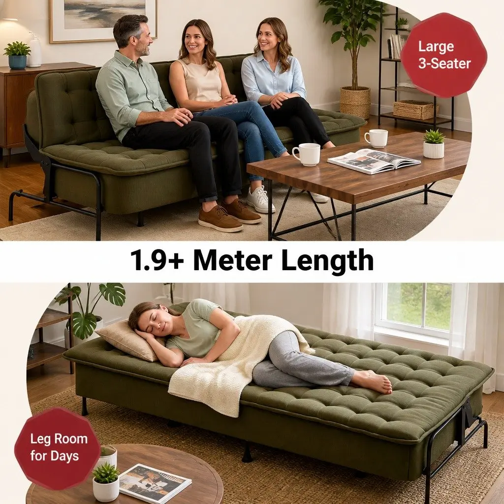 Sofa Bed Green 3-Seater Adjustable Innerspring Couch Living Room Bedroom