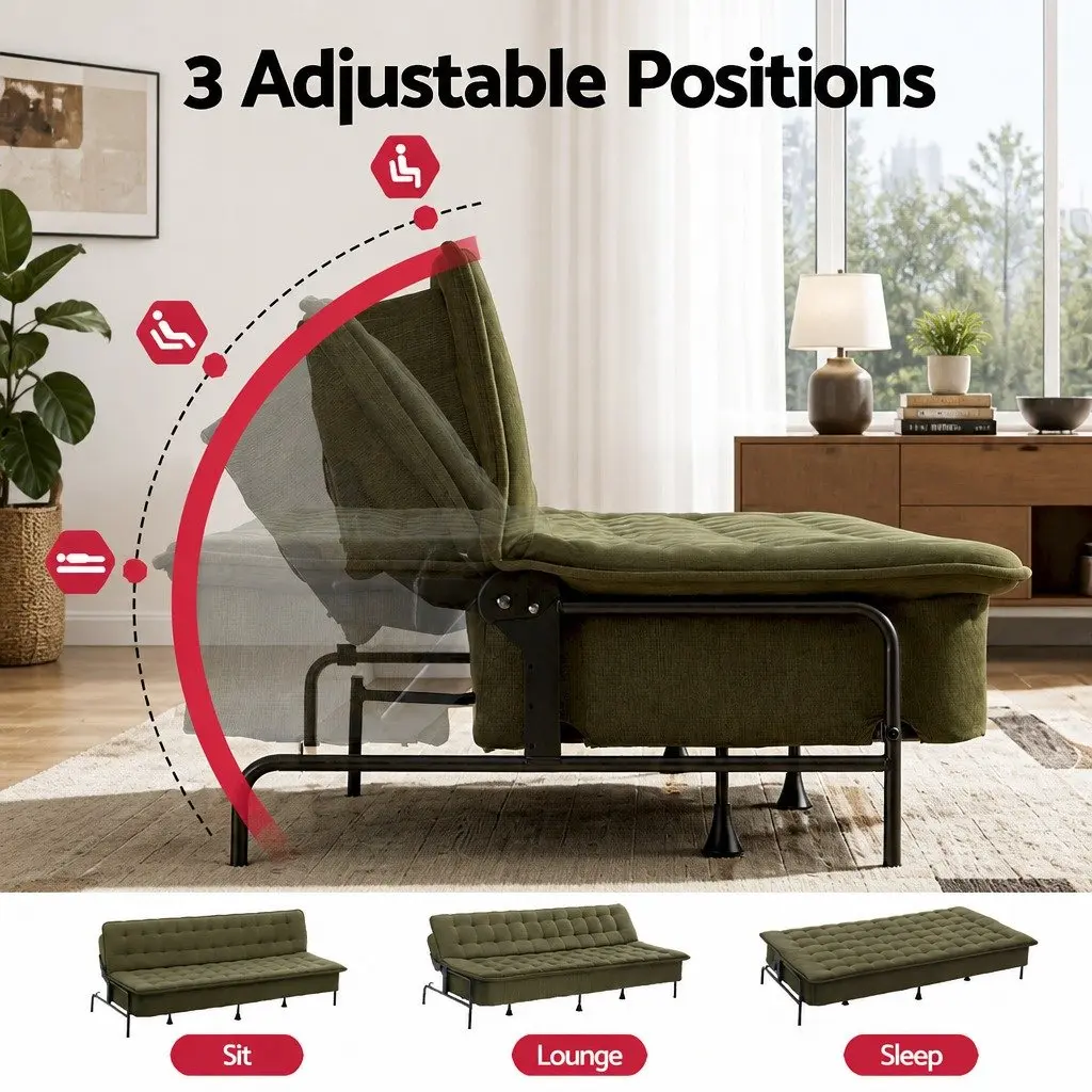 Sofa Bed Green 3-Seater Adjustable Innerspring Couch Living Room Bedroom