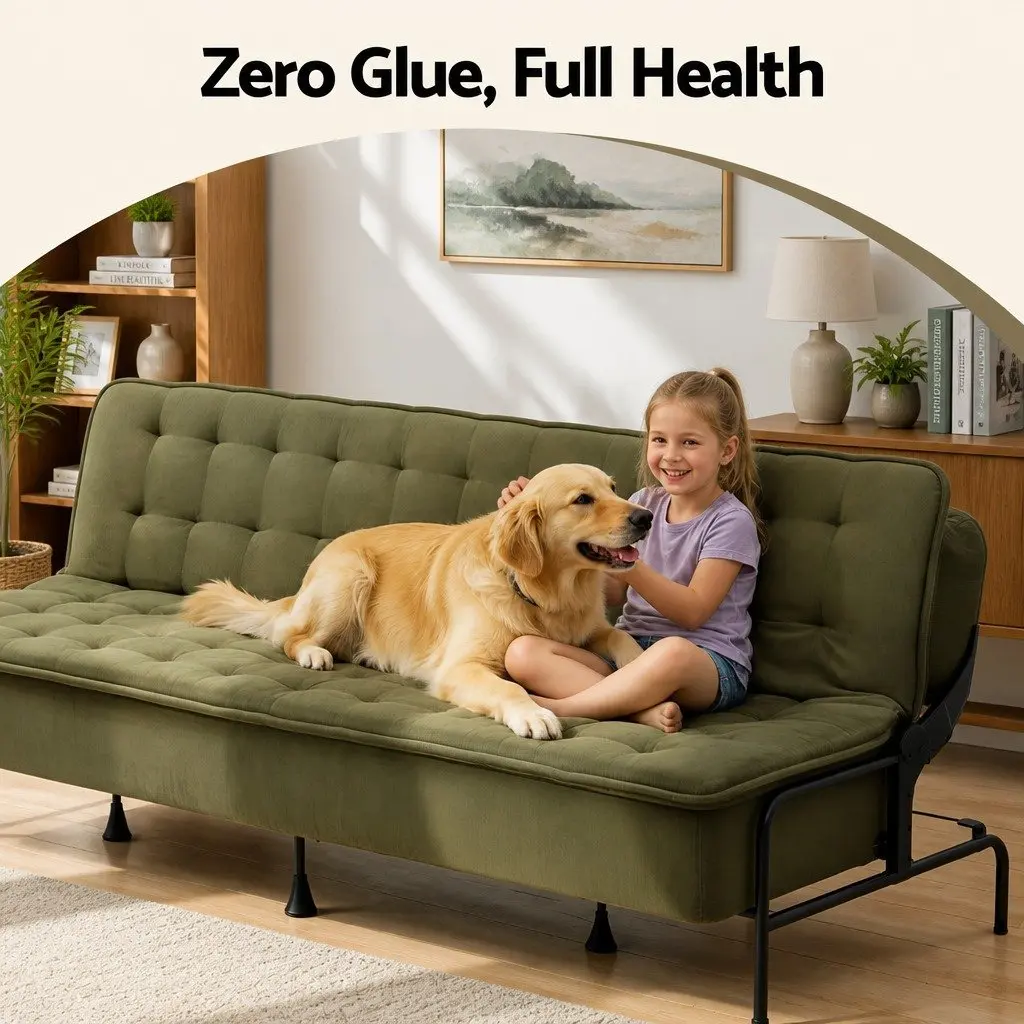 Sofa Bed Green 3-Seater Adjustable Innerspring Couch Living Room Bedroom