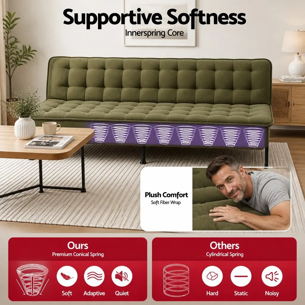 Sofa Bed Green 3-Seater Adjustable Innerspring Couch Living Room Bedroom