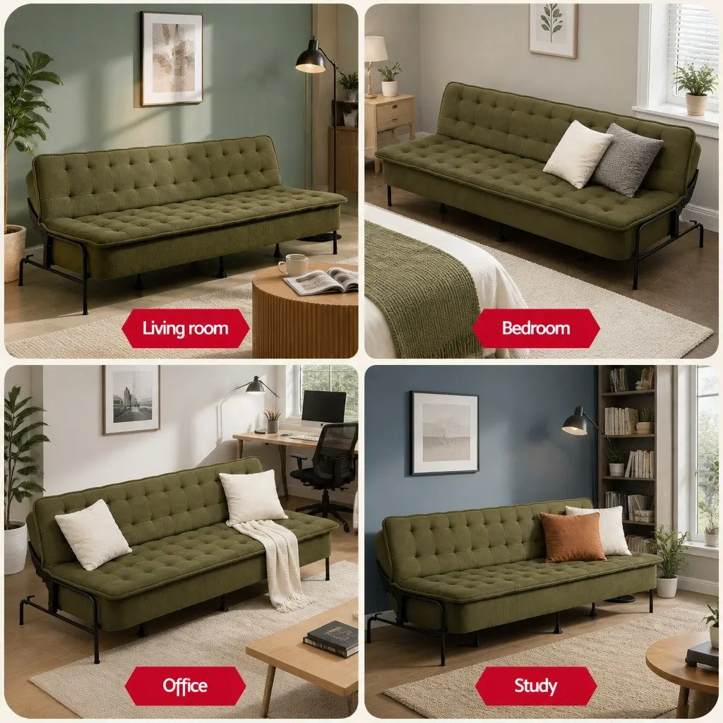 Sofa Bed Green 3-Seater Adjustable Innerspring Couch Living Room Bedroom