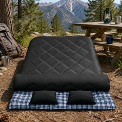 Double Sleeping Bag -10°C Thermal Camping Hiking Two Pillows Grey Convertible