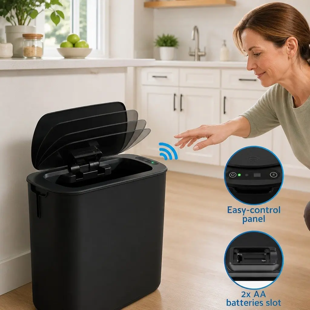 Automatic Motion Sensor Trash Bin 11L Black Kitchen Rubbish Can Touchless