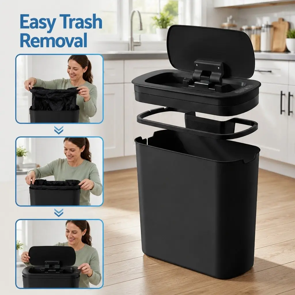 Automatic Motion Sensor Trash Bin 11L Black Kitchen Rubbish Can Touchless