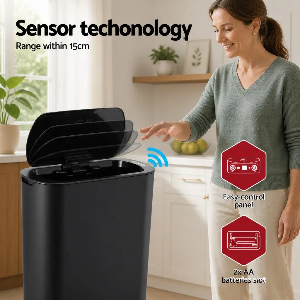 Automatic Motion Sensor Trash Bin 21L Touchless Kitchen Garbage Can Slim Black