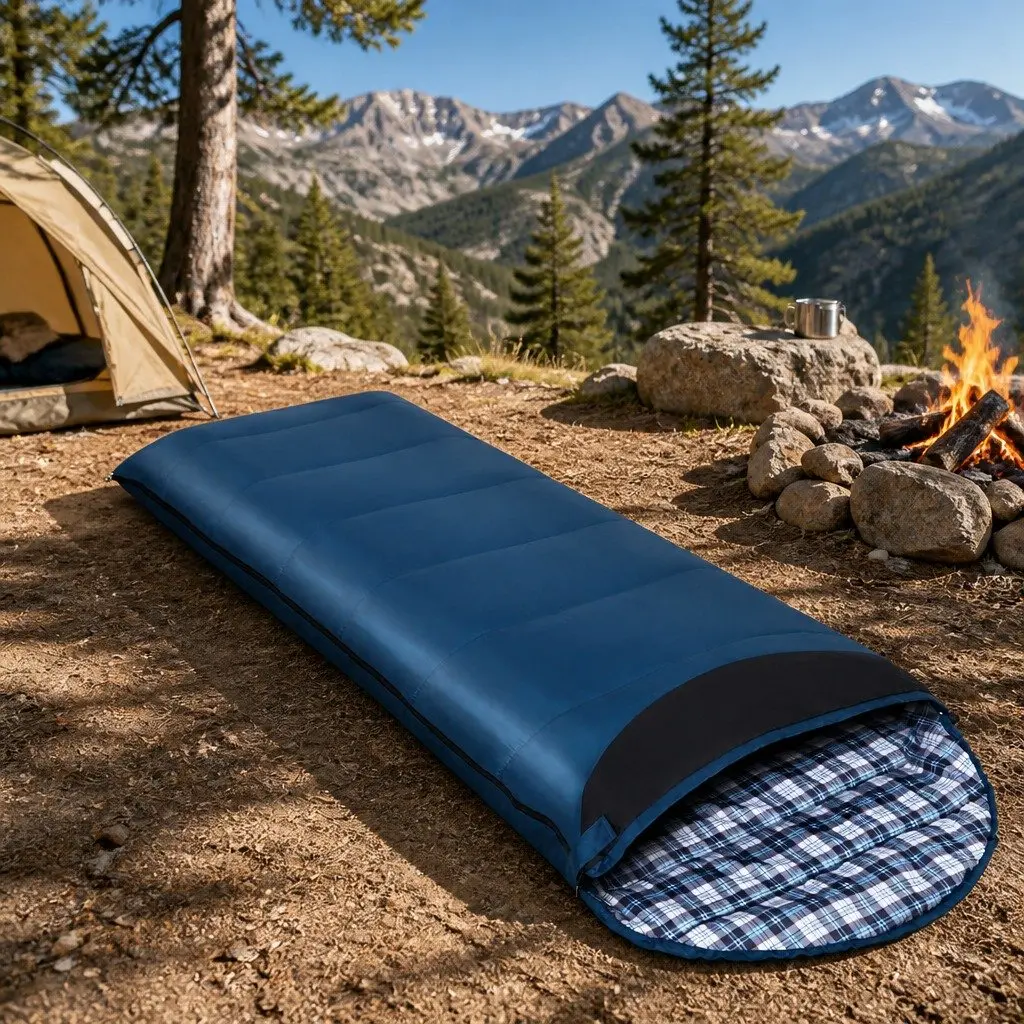 Single Sleeping Bag Navy 0°C Waterproof Lightweight Compact for Camping Hiking Outdoor
