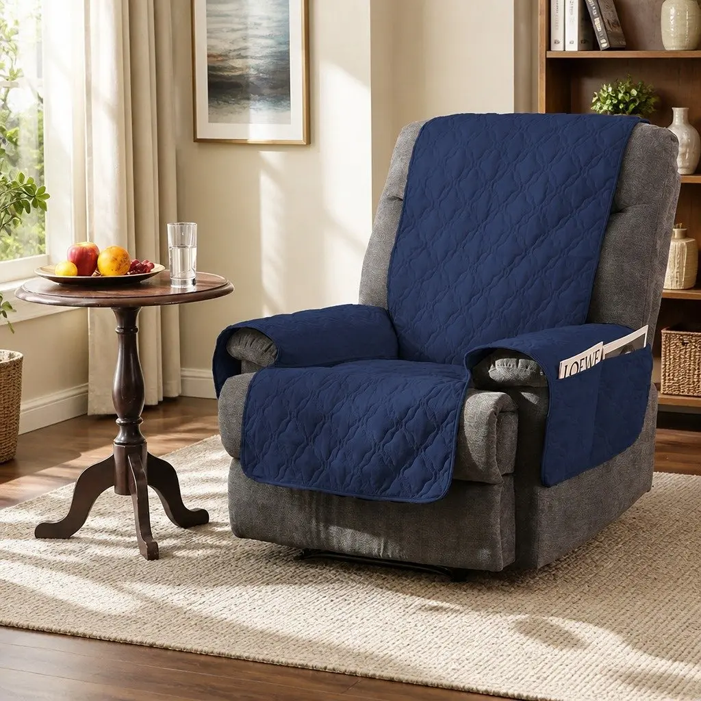 Recliner Sofa Slipcover Protector Beige Medium Machine Washable Non-Slip Waterproof