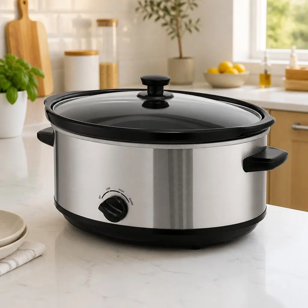 Slow Cooker Silver 6.5L Electric Multi Cooker 3 Heat Settings Keep Warm