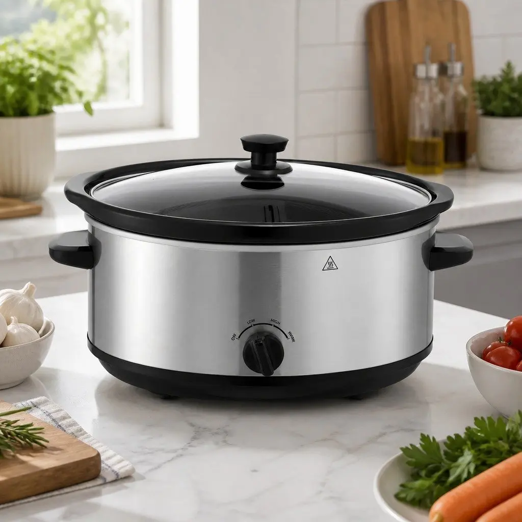 Slow Cooker Silver 6.5L Electric Multi Cooker 3 Heat Settings Keep Warm